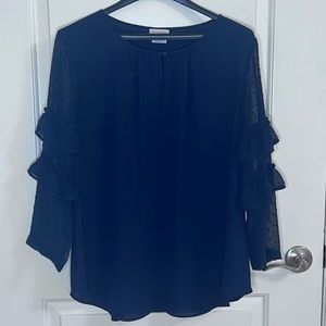 Navy blue blouse- ruffle sleeves. Large